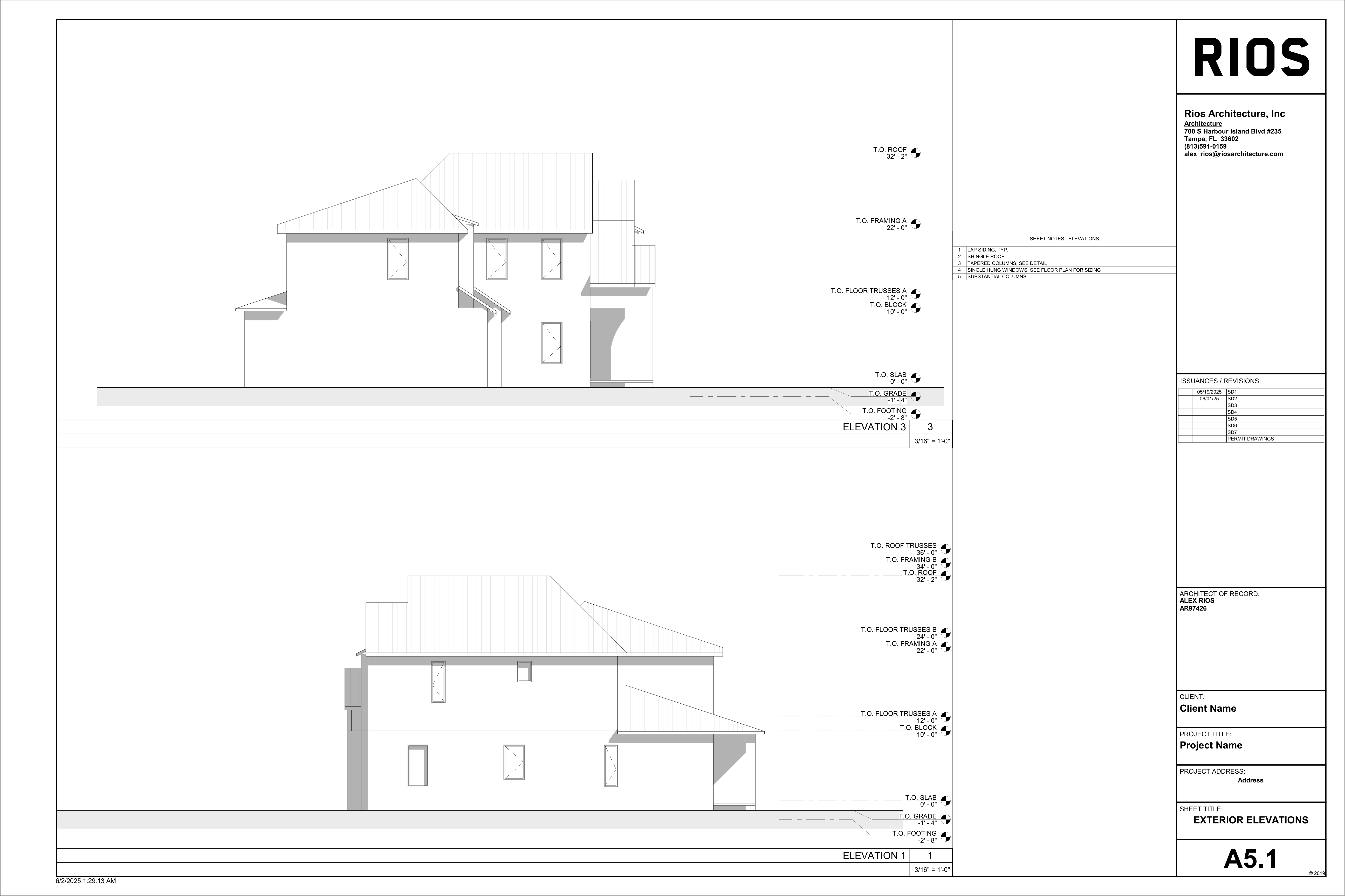 Exterior Elevations — North & South